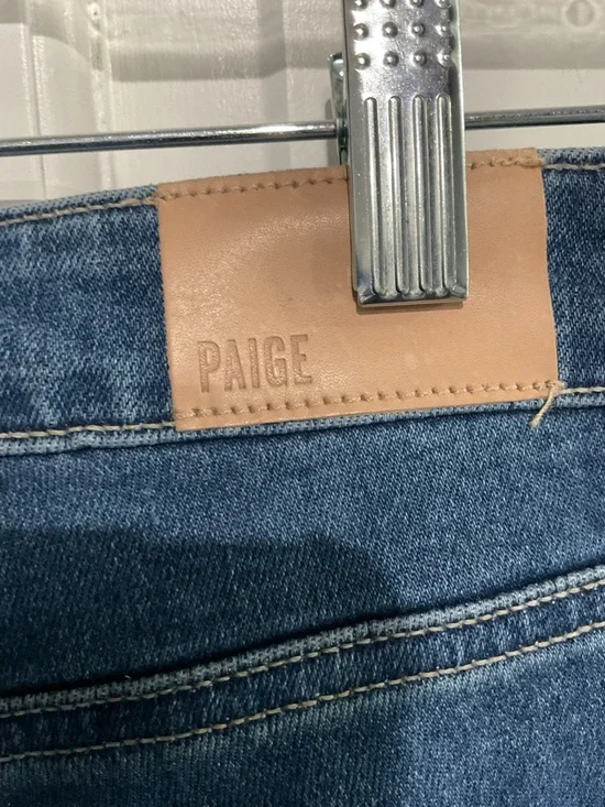 NWT PAIGE Cindy Bay Straight-Leg Jeans in Medium Blue Wash Destroyed Hem Size 24 - Picture 6 of 7